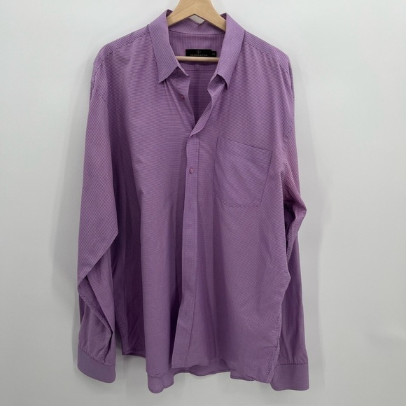 Bugatchi Uomo XL White Purple Houndstooth Button Down Dress Shirt - Picture 1 of 11